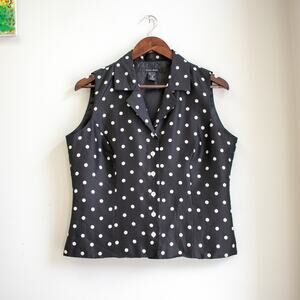 Vintage Silkland Black and White Polka-Dot Silk Sleeveless Top Size 10